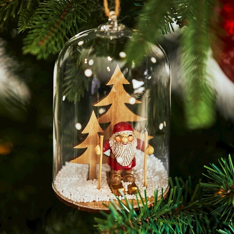 Santa Ski Dome Glass Ornament