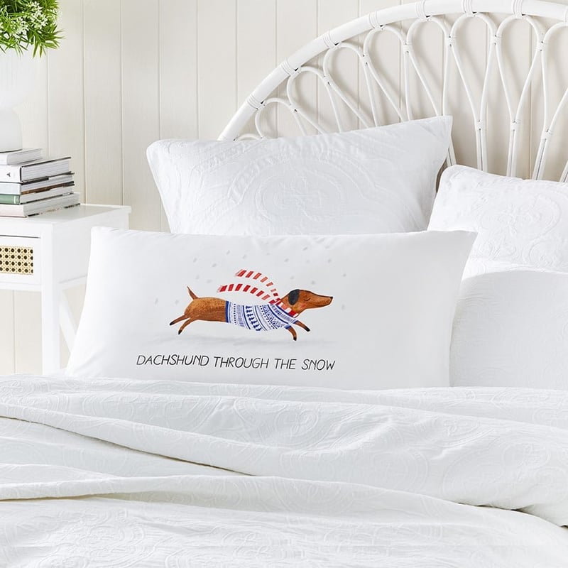 Dachshund Through The Snow Text Pillowcases