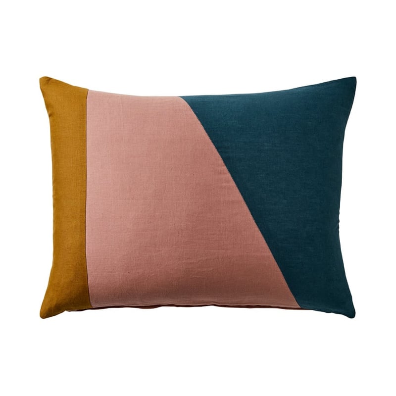 Splice Vintage Washed Linen Rose & Olive Oil & Deep Teal Cushion