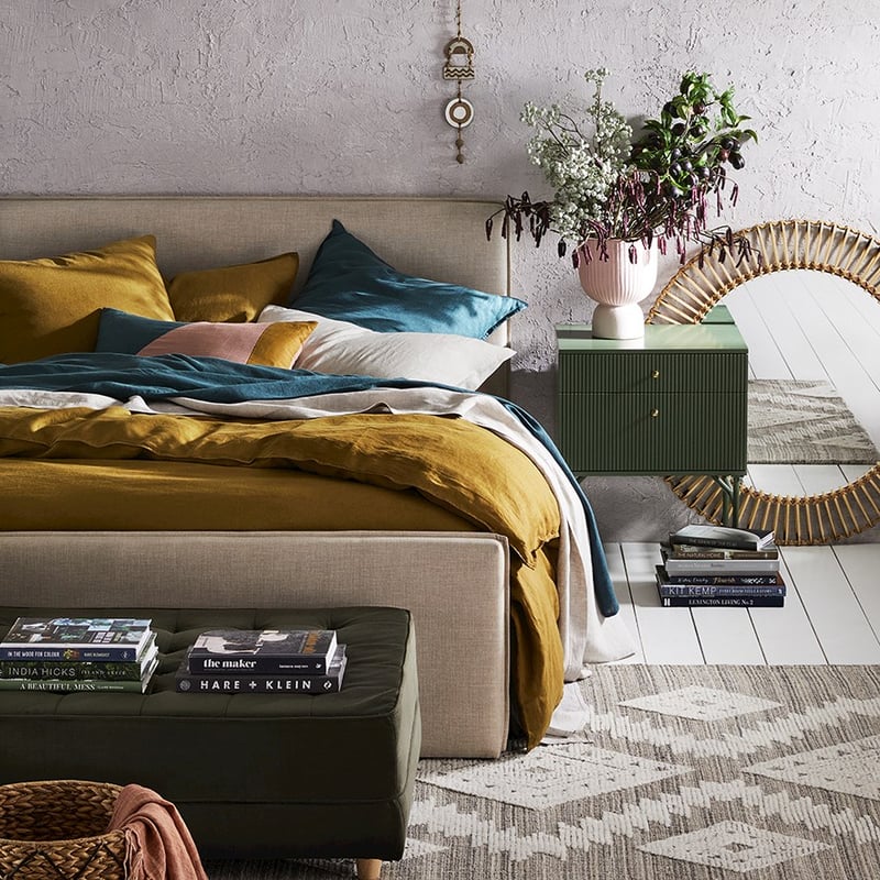 Splice Vintage Washed Linen Rose & Olive Oil & Deep Teal Cushion
