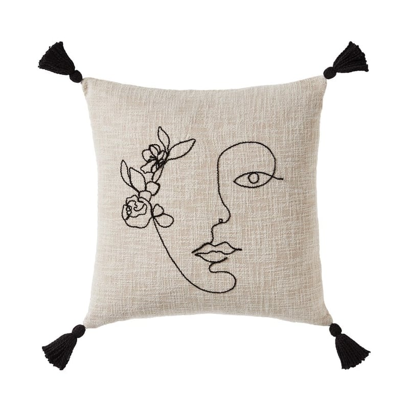 Line Embroidery Natural & Black Cushion