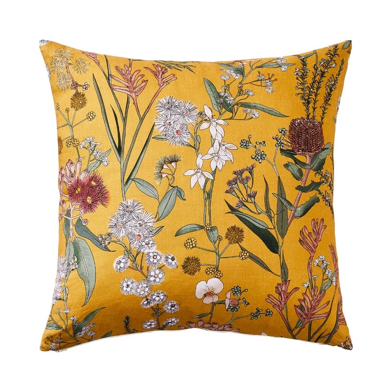 Australian Florals Linen Mustard Cushion