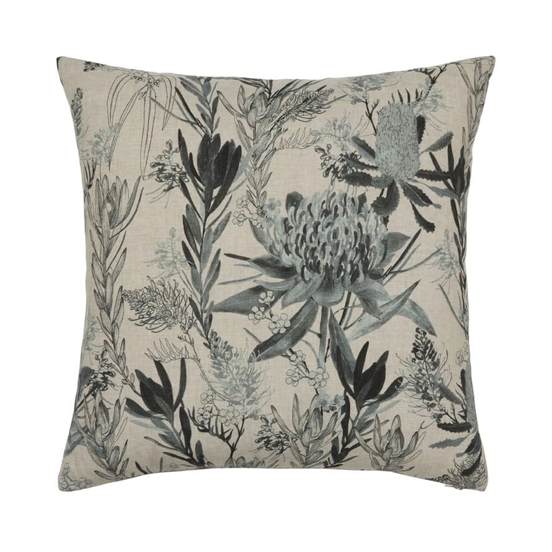 Waratah Floral Green Linen Cushion