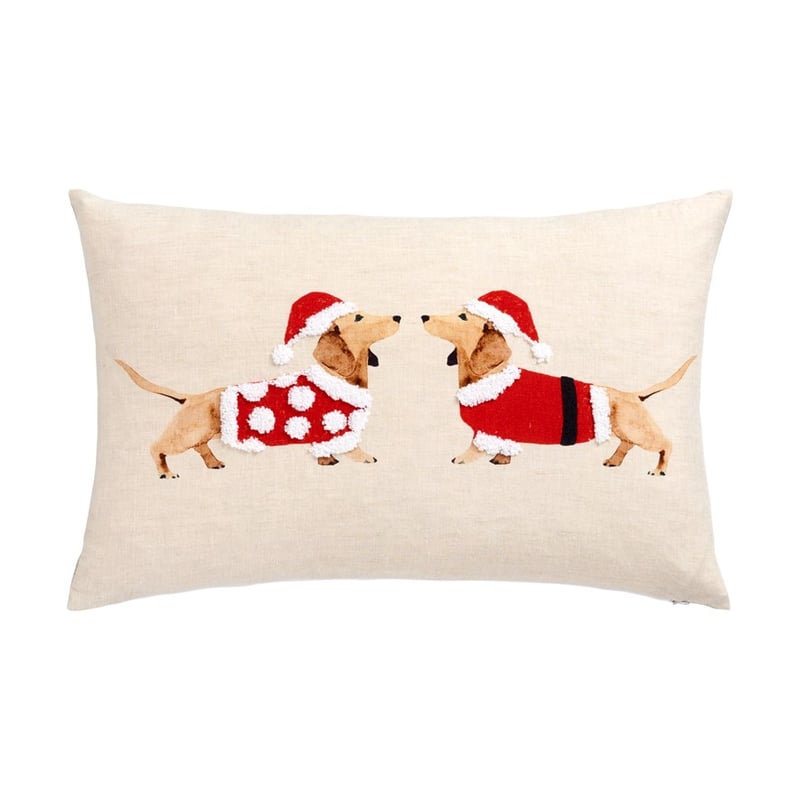 Festive Natural & Red Dachshund Cushion