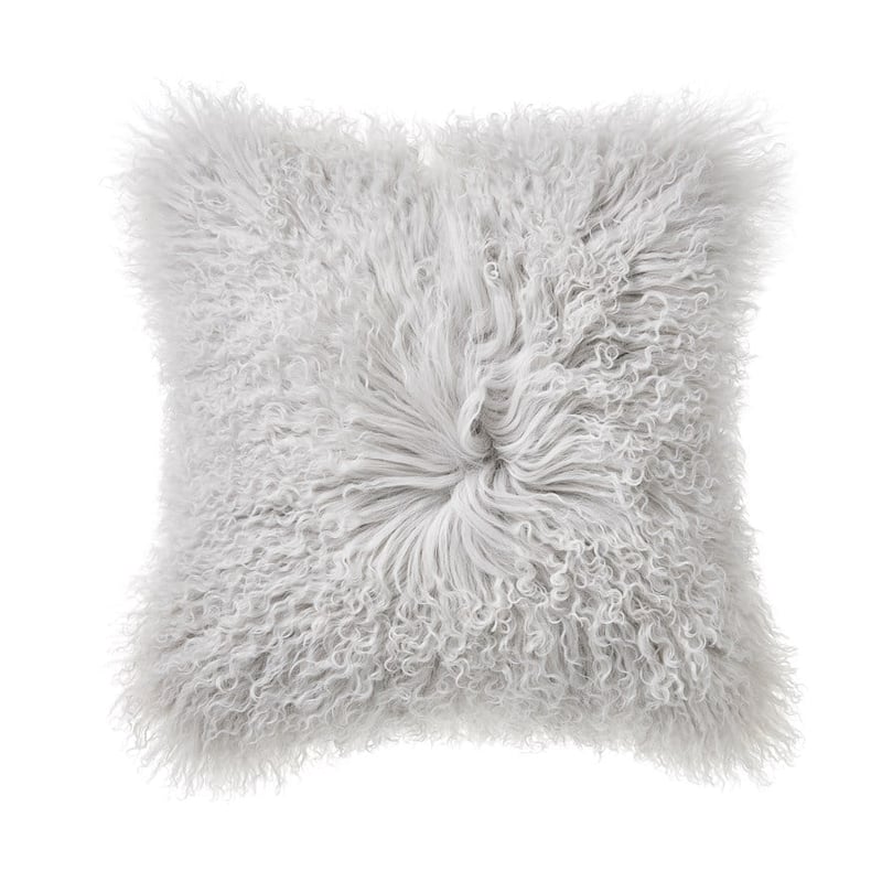 Mongolian Silver Sheepskin Cushion 