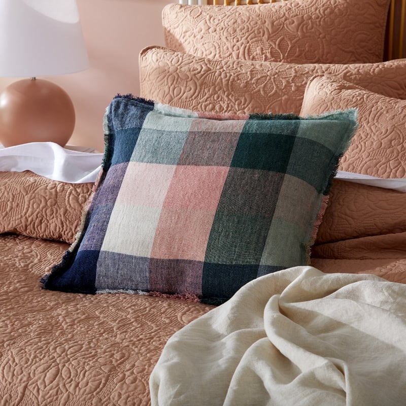 Rae Malmo Check Multi Greens Linen Cushion