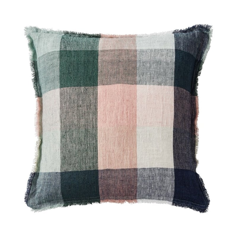 Rae Malmo Check Multi Greens Linen Cushion