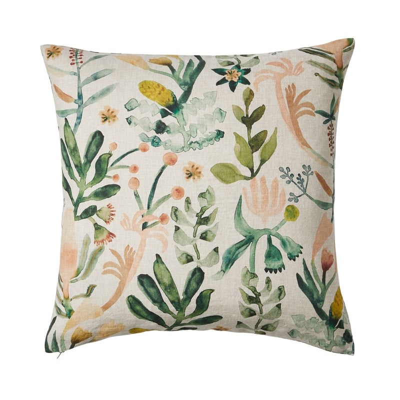 Habitation Floral Green & Pink Linen Cushion 