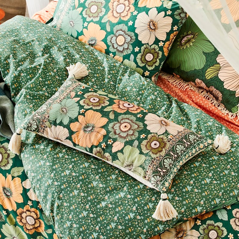 Wandering Folk Emerald Floral Cushion 