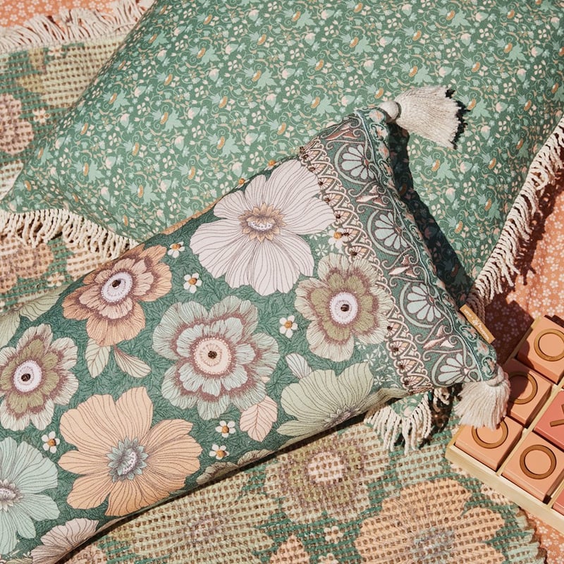 Wandering Folk Emerald Floral Cushion 