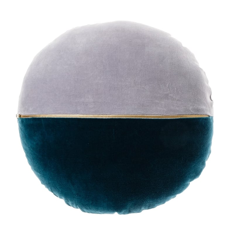 Cali Tonal Round Velvet Cushion in Teal & Silver 
