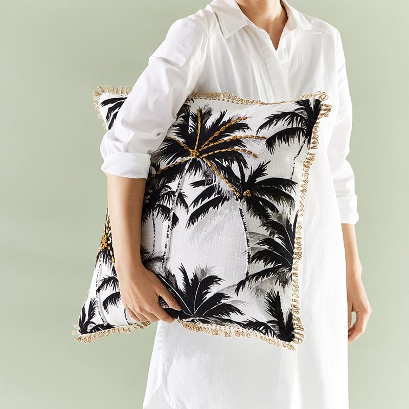 Key West Palms Black & Mustard Cushion