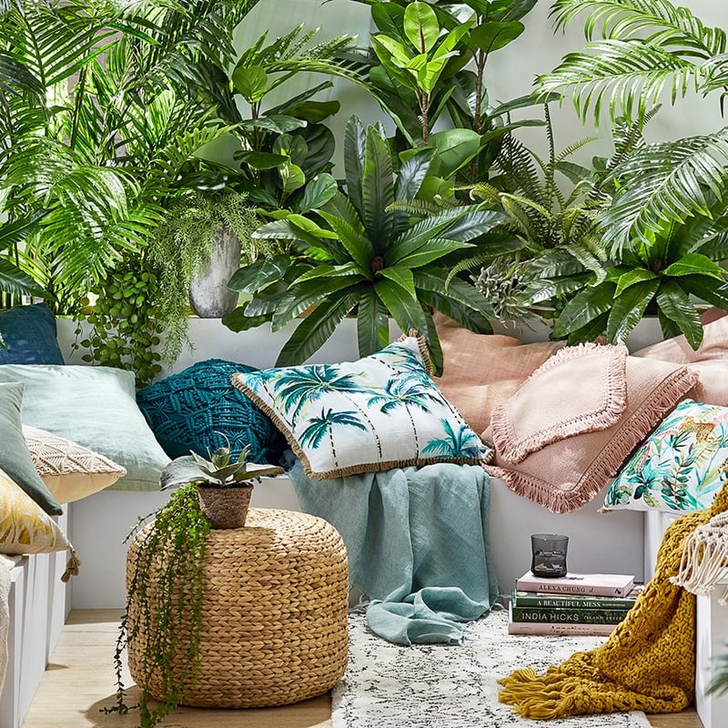 Key West Palms Cushion Teal 