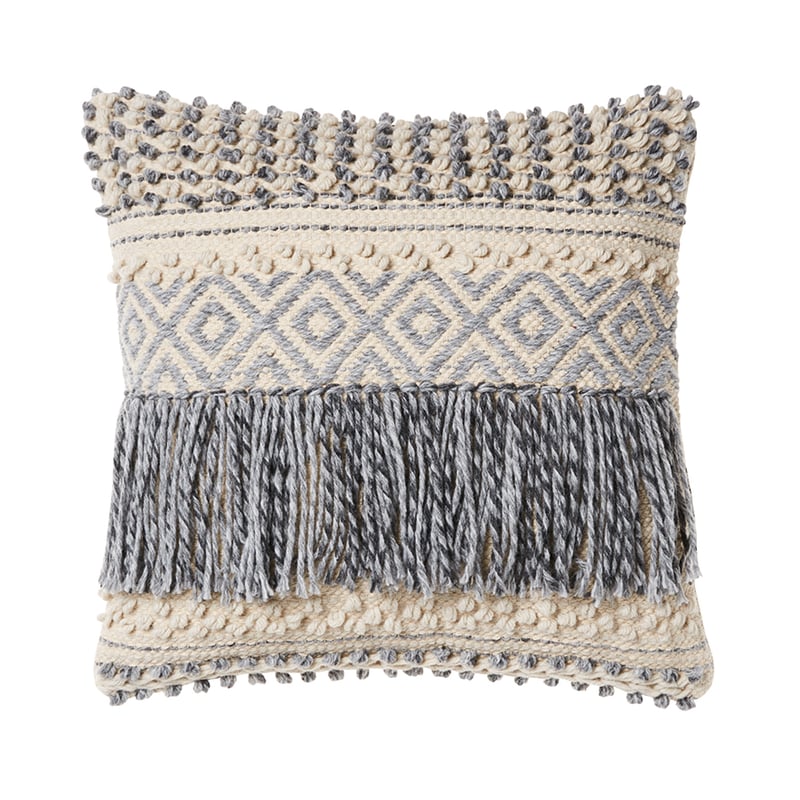 Barwon Cushion Grey & Natural Diamond Fringe 