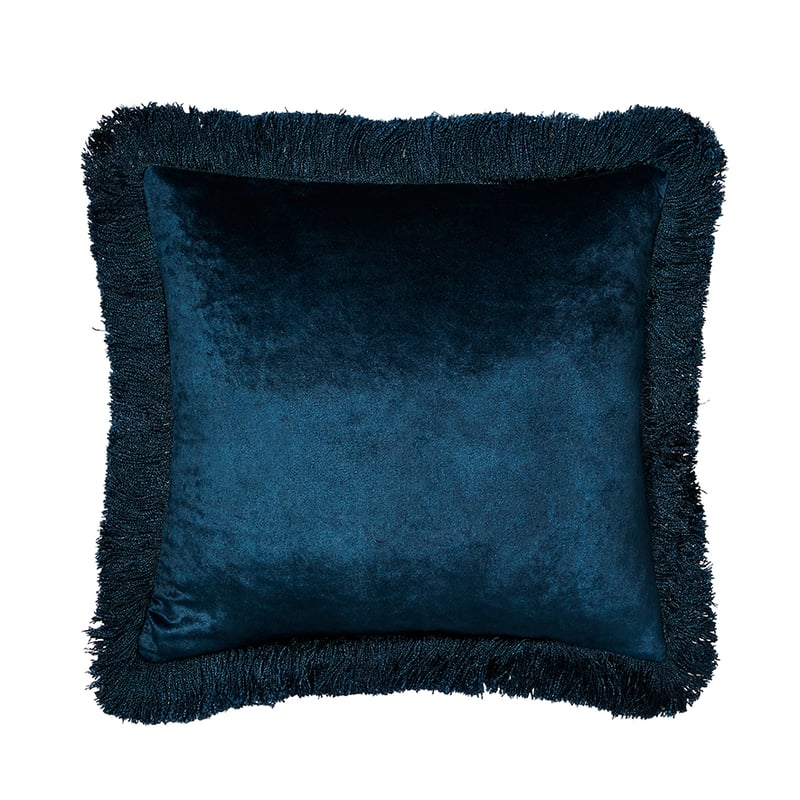 Evelyn Velvet Fringed Cushion Navy 