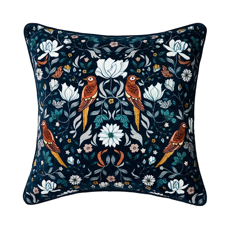 Mongolian Garden Blue Velvet Cushion 
