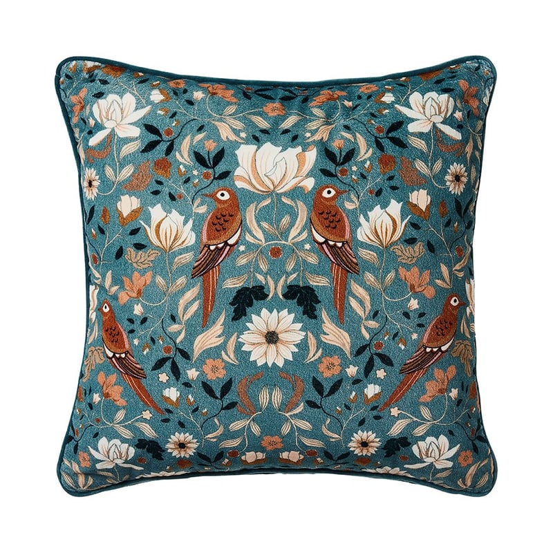 Mongolian Garden Velvet Cushion 50x50cm Teal 