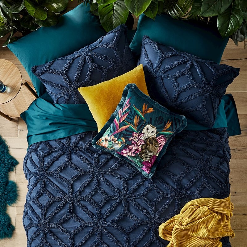 Midnight Barn Owl Teal Cushion