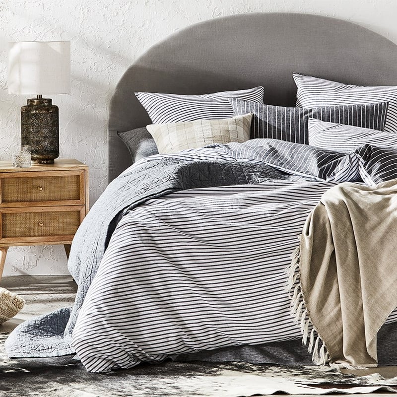 Noosa Stripe Linen Natural Check Cushion