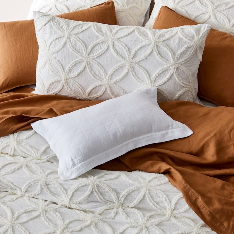 Vintage Washed Linen White Quilted Cushion 
