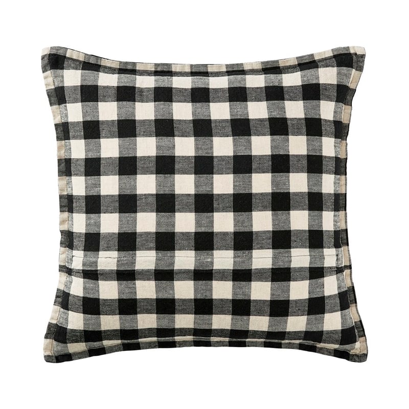 Belgian Black Check Vintage Washed Linen Cushion