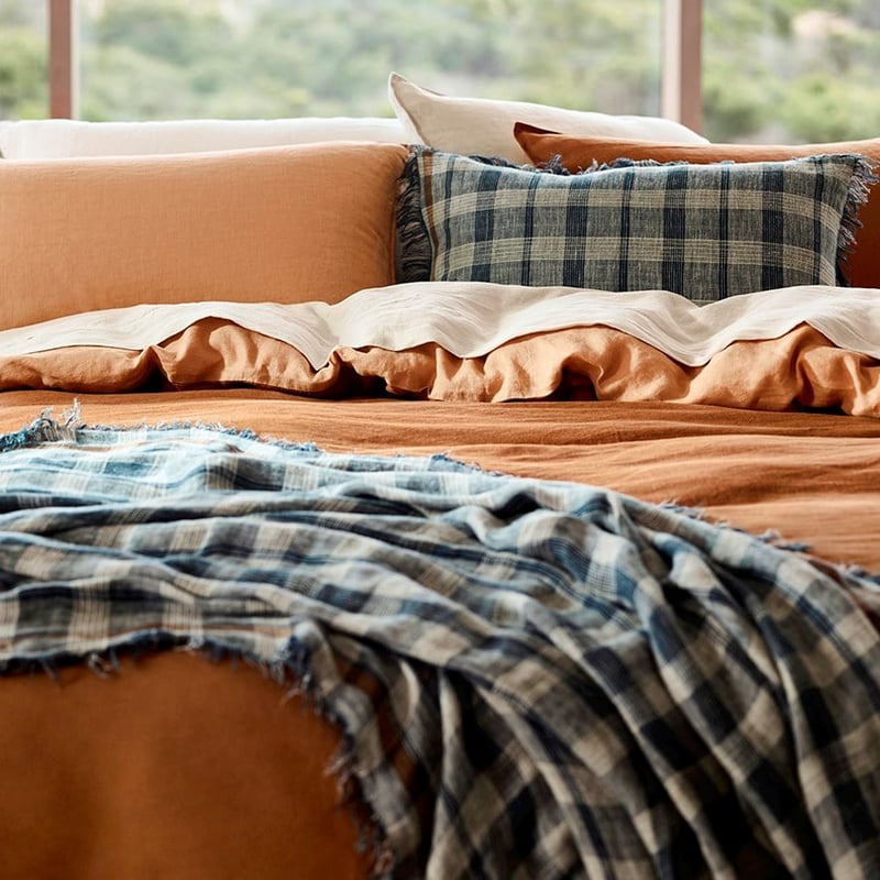 Hemp Navy & Natural Check Cushion