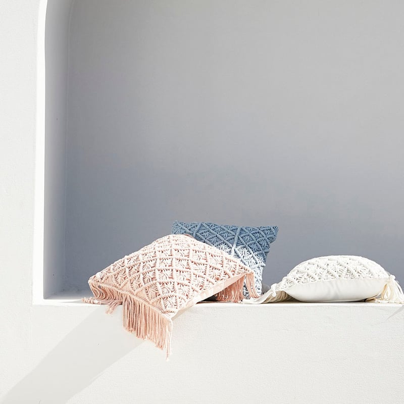 Macrame Cushion Dusty Blue 