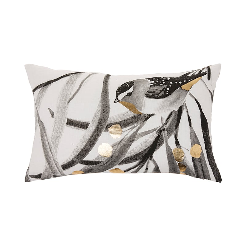 Australian Flora Bird Cushion Black & Gold