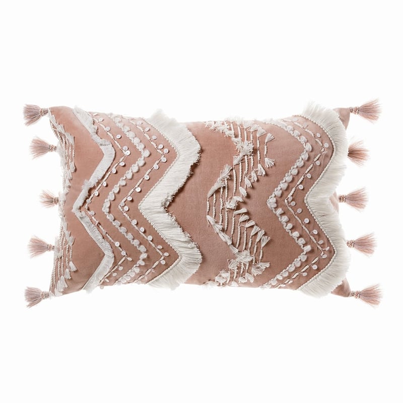 Neko Velvet Fringed Cushion Soft Pink