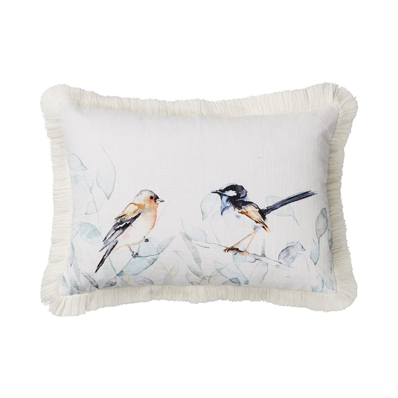 Wildflower Bird Cushion White Leaves/Bird