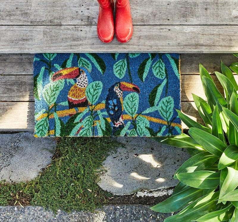 Toucan Birds Blue Regular Coir Doormat 