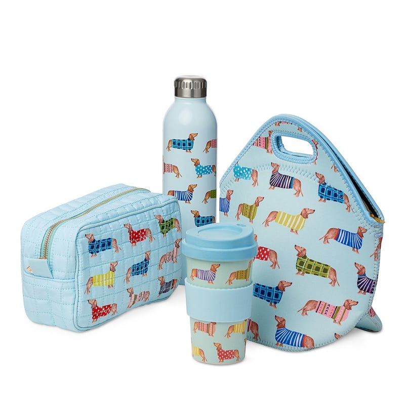Dachshund Sky Blue Quilted Cosmetic Bag 