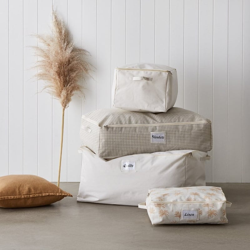 Natural Gingham Storage Bags