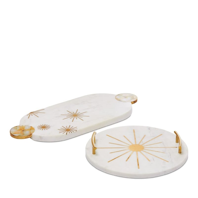 Astro White and Gold Round Marble Tray 