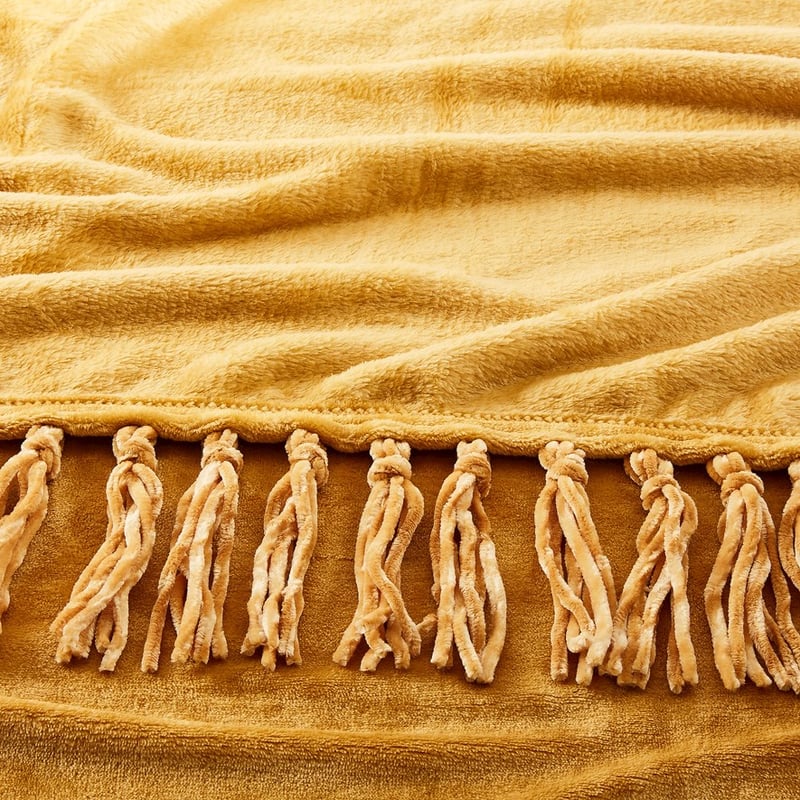 OLT Aspen Fleece Tassel Throw W20 130x170cm Mustard 