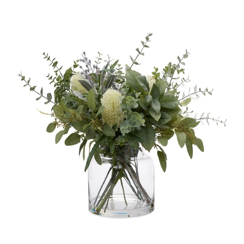 Native Bouquet In Vase Green & White Banksia & Gum