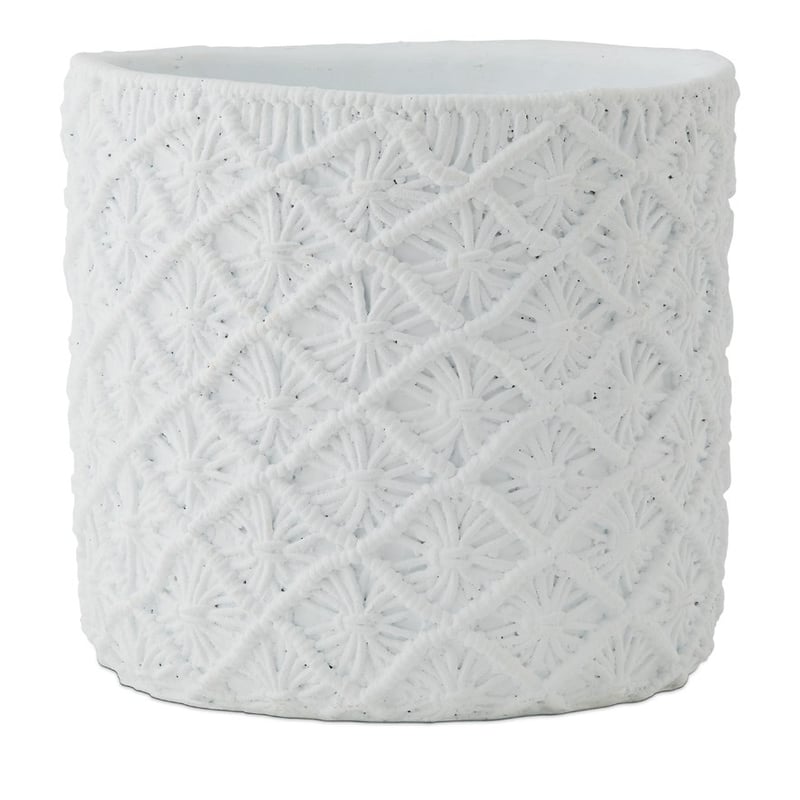 Textured Macrame Large White Ceramic Pot 