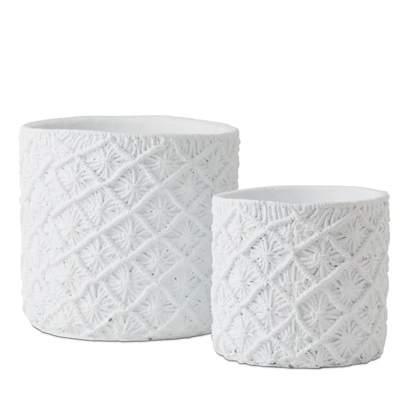Textured Macrame Large White Ceramic Pot 