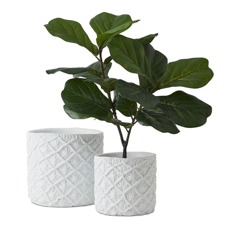 Textured Macrame Large White Ceramic Pot 