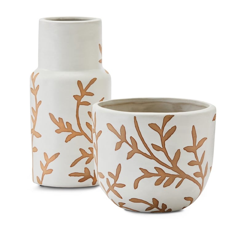 Leaf Pot Dia16xH13cm White/Brown 