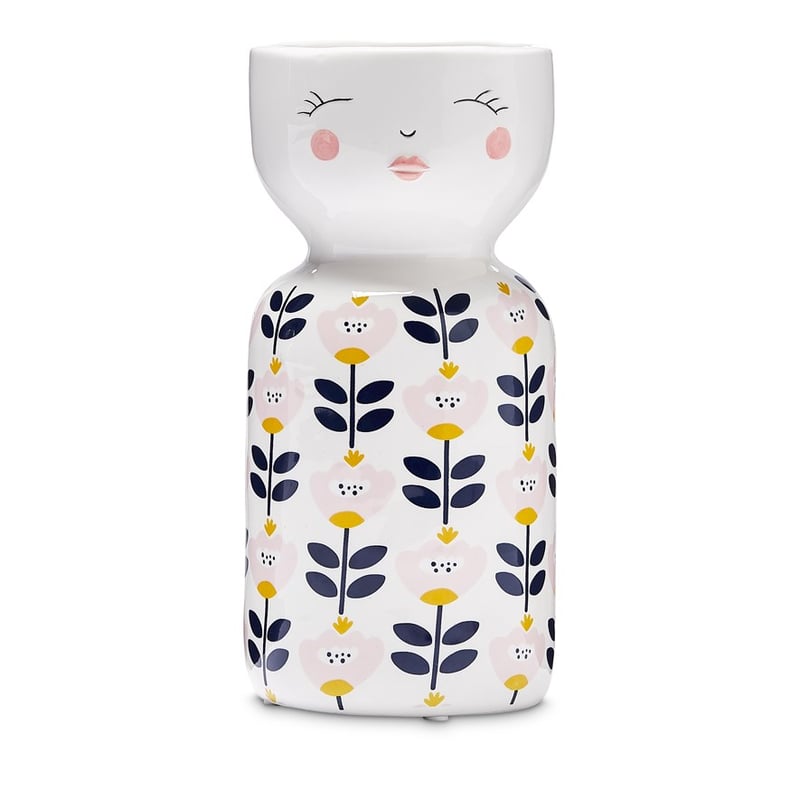Retro Navy Daisy Face Vase