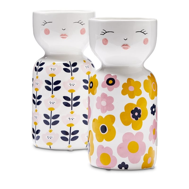 Retro Navy Daisy Face Vase