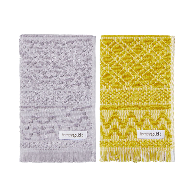 Turin Tea Towel Mustard/Dove Grey Pack of 2