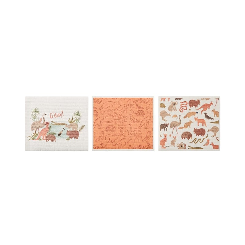 Swedish Printed Australiana Pack of 3 Dishcloths