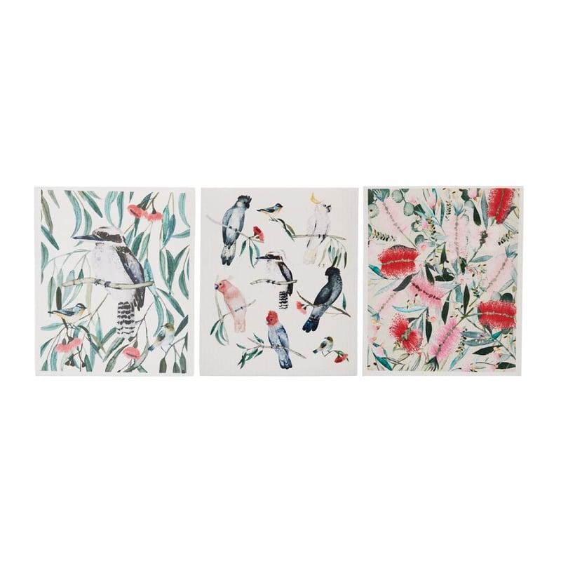 Printed Birds of Australia Printed Dish Cloth Pack of 3