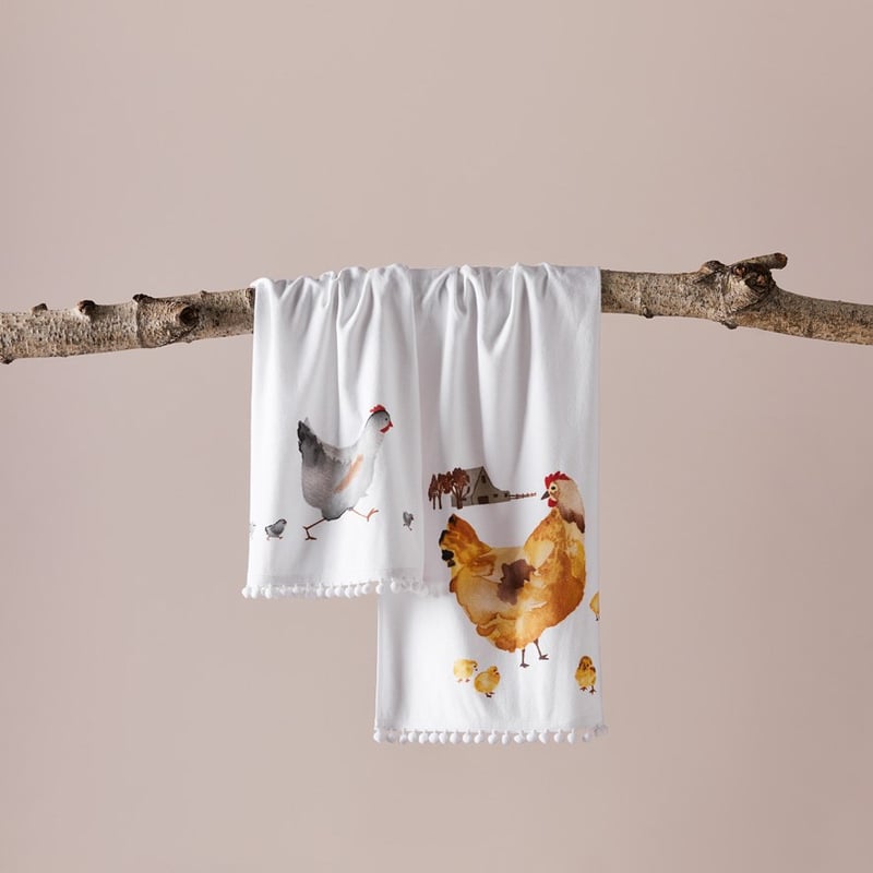 Chicken Brown & Grey Tea Towels Pack of 2