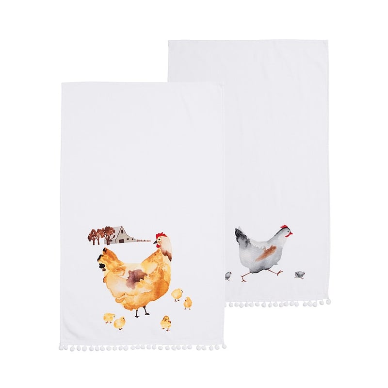 Chicken Brown & Grey Tea Towels Pack of 2