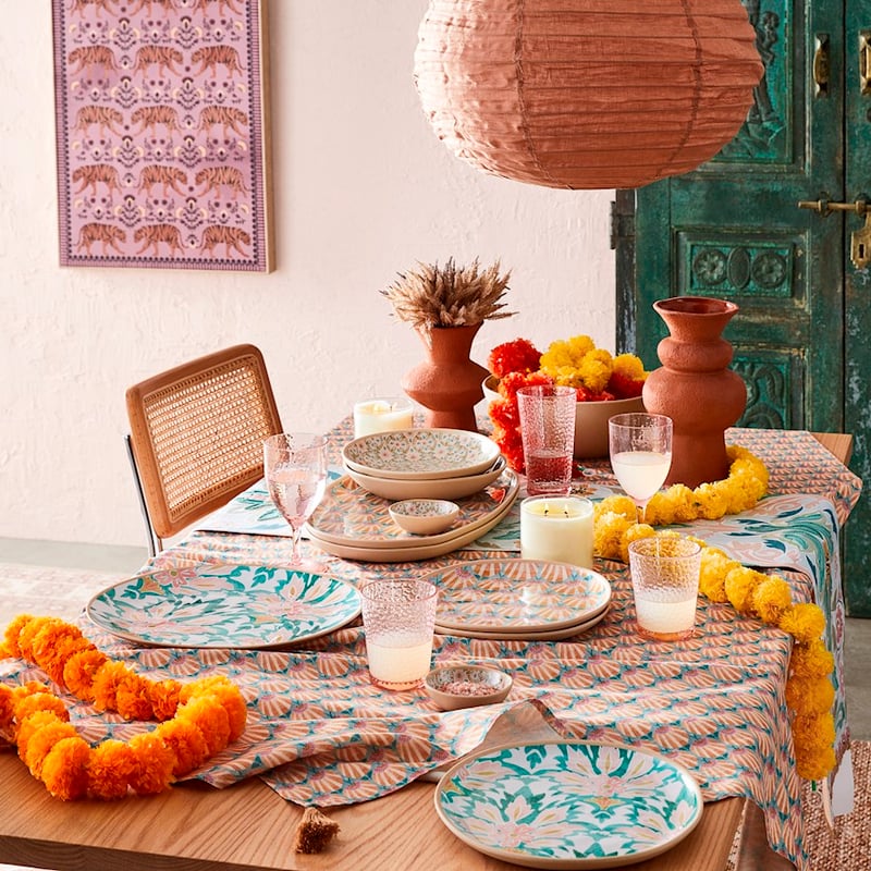 Mumbai Turquoise & Coral Tablecloth