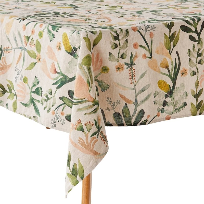 Habitation Natural & Green Linen Table Tablecloth 