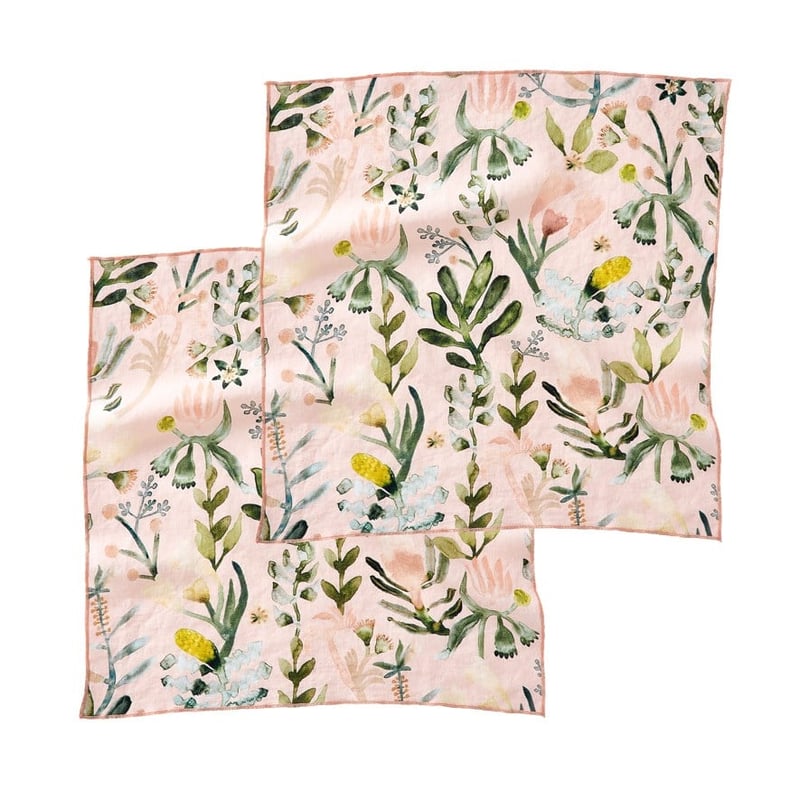Habitation Pink & Green Linen Napkin 2 Pack